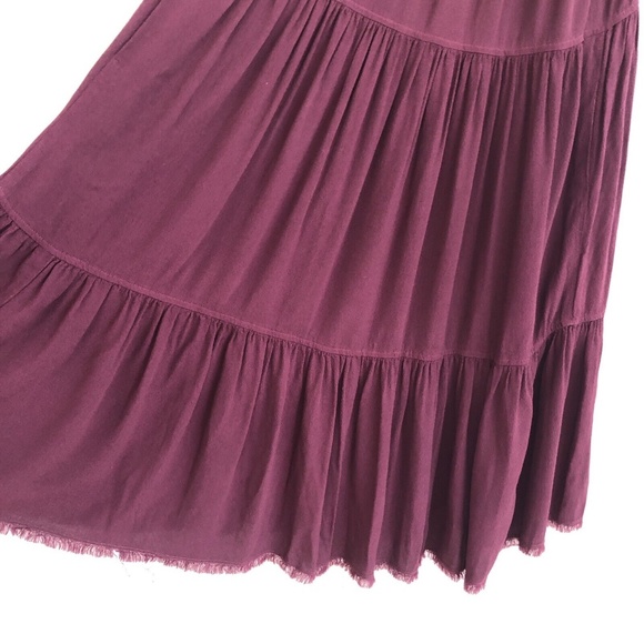 RAQUEL ALLEGRA Off Shoulder Shirred Tiered Midi Dress in Plum - Picture 7 of 9